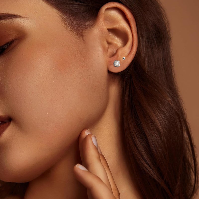 IMBOS Pearl Earrings 14k Gold Plated Daisy Flower Stud Earrings for Women Ball Stud Flat Back Earring Hypoallergenic Statement Earring Trendy Jewelry Gift for Women - Image 3